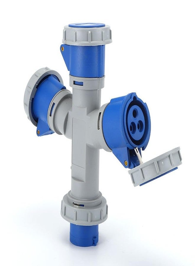 Power Industrial 3-Way Power Socket Splitter, 16A 220-250V, IP67 Grey and Blue, Multiple Outlet Adapter (3-Way Socket Splitter,) - Image 2